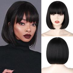 WERD black short bob wig front view for natural daily wear and easy styling