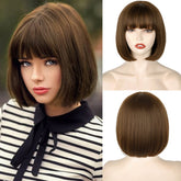 WERD short brown bob wig with bangs 10-inch for daily wear