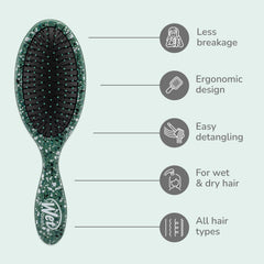 Wet Brush Original Detangler Emerald on curly hair before and after detangling