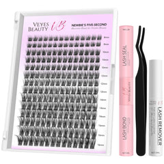 VEYESBEAUTY Dreamy Cluster Lashes tray with mixed lengths for versatile DIY extensions.