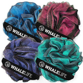 WhaleLife loofah sponge 4pack colors shows vibrant color variety for easy family use.
