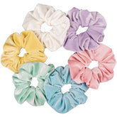 Whaline pastel velvet scrunchies in ice cream colors provide gentle daily hold.