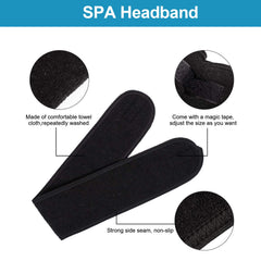 Whaline spa headband black close-up highlighting adjustable fit during cleansing.