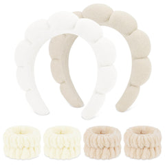 WHAVEL cloud-puff headband beige keeps hair neatly away for gentle cleansing.