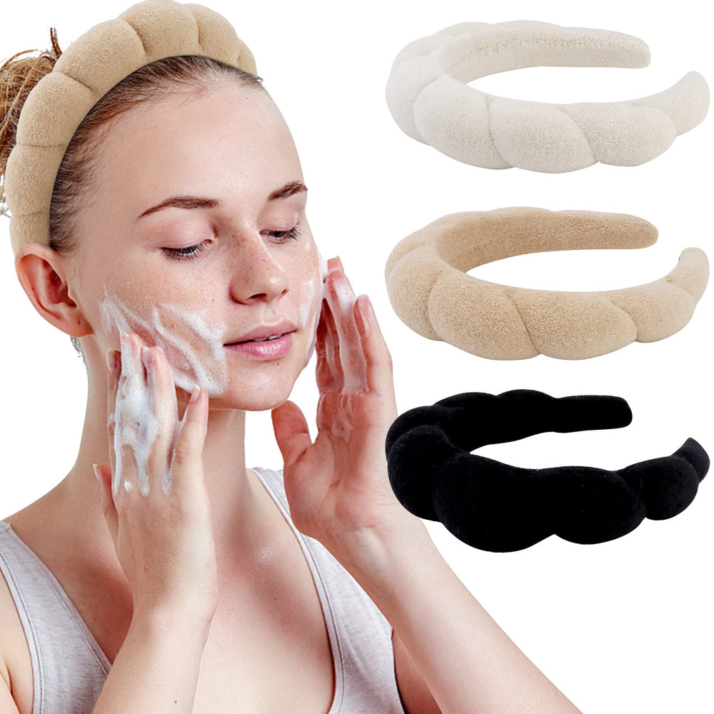 WHAVEL spa headband khaki close-up shows soft, absorbent fabric for cleansing.