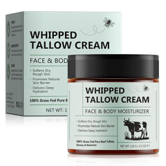 WHLH & WELL-BEING beef tallow balm jar showing rich moisture for face and body skin care