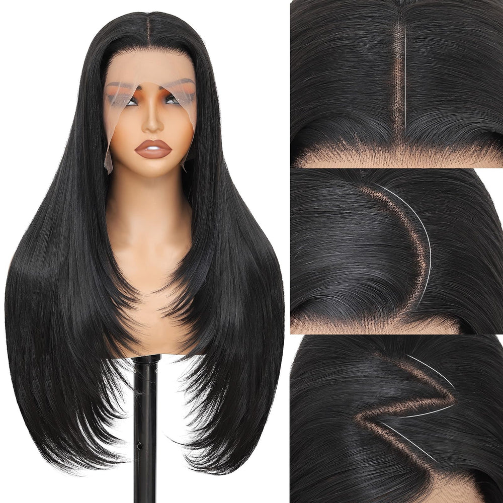 WIGAGA synthetic lace-front wig with 13x4 HD lace detail for seamless hairline.