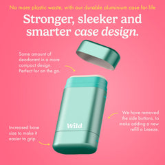 Wild Aqua Case refill pack close-up highlights bamboo pulp refill system for sustainability.