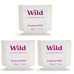 Wild refillable deodorant pack front—tropical coconut-vanilla freshness