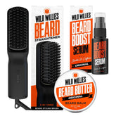 Wild Willies Beard Care Kit heated straightener demonstrates daily frizz-free beard styling
