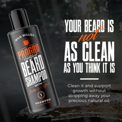Wild Willies beard shampoo dandruff-relief foamy lather suggests flake-free skin