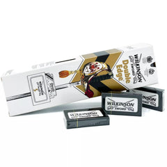 Wilkinson Sword Classic DE blades 100-pack box; durable blades for smooth daily shaves.