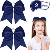 WILLBOND 2-pack cheer bow 8-inch navy blue ponytail holder keeps hair secure during activities.