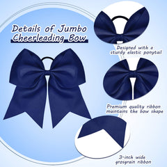 WILLBOND cheer bow ponytail holder navy blue on hair demonstrates secure fit for active sports.