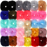 Willbond fuzzy scrunchies bulk collection shows fluffy pompom balls for playful hairstyles and cute accents.