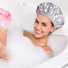 Willbond deep-conditioning cap highlights heat-trapping foil to boost treatment effectiveness.