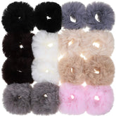 WILLBOND rabbit fur scrunchies close-up with fluffy pom-poms for comfortable daily wear