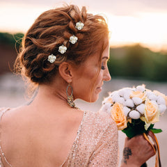 WILLBOND rose gold wedding pearl hair pin closeup beads show rhinestone detail