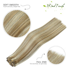 WindTouch balayage blonde close-up showing natural color blend for seamless matching.