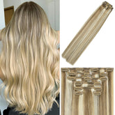 WindTouch clip-in extensions full set in balayage for instant length and volume.