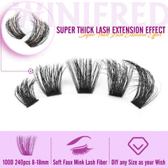 Winifred lashes extension kit 14mm clusters for bold cat-eye effects with precise placement.