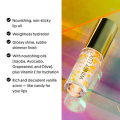 Winky Lux lip oil with nourishing oils delivers moisture and softness