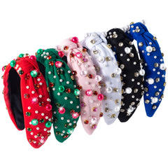 Winthrop holiday headband red with pearls and rhinestones for festive parties