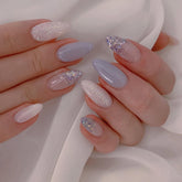 WLGDLH light-blue press-on nails with glitter almond finish for a chic manicure