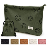 WLLWOO makeup bag front view with smile-face corduroy for stylish organization