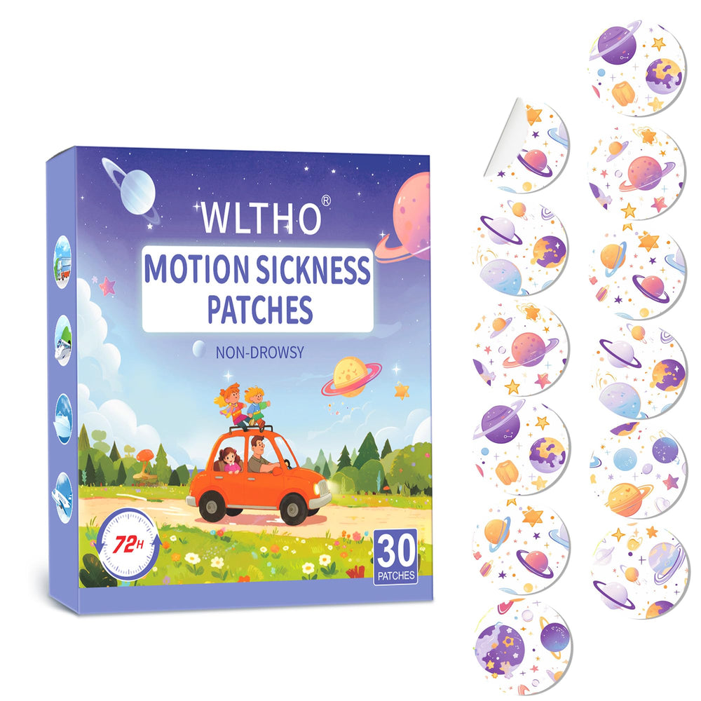 WLTHO motion patches behind-ear waterproof in-use scene for travel comfort.
