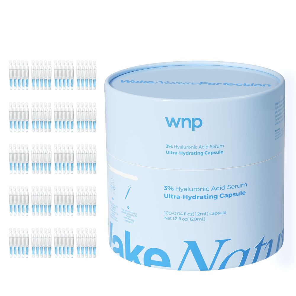 WNP Hyaluronic Acid Serum 3% bottle closeup showcasing 4D hydration for refreshed skin.