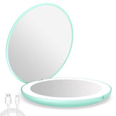WOBSION 10X magnifying tabletop mirror front view with bright LEDs for precision grooming.