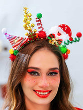 Woeoe LED Christmas headband with Santa hat highlights festive cheer for parties.