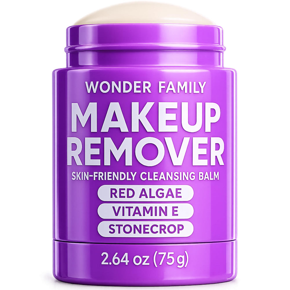 Wonder Family cleansing balm stick packaging highlights travel-friendly design for quick makeup removal.