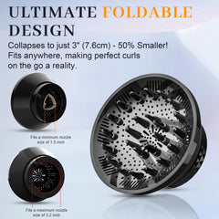 Wondrokey diffuser attached to dryer nozzle demonstrates universal fit for multiple sizes.