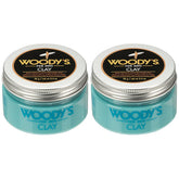 Woody's Hair Clay matte finish jar shows natural texture without shine.