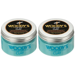 Woody's Hair Clay matte finish jar shows natural texture without shine.