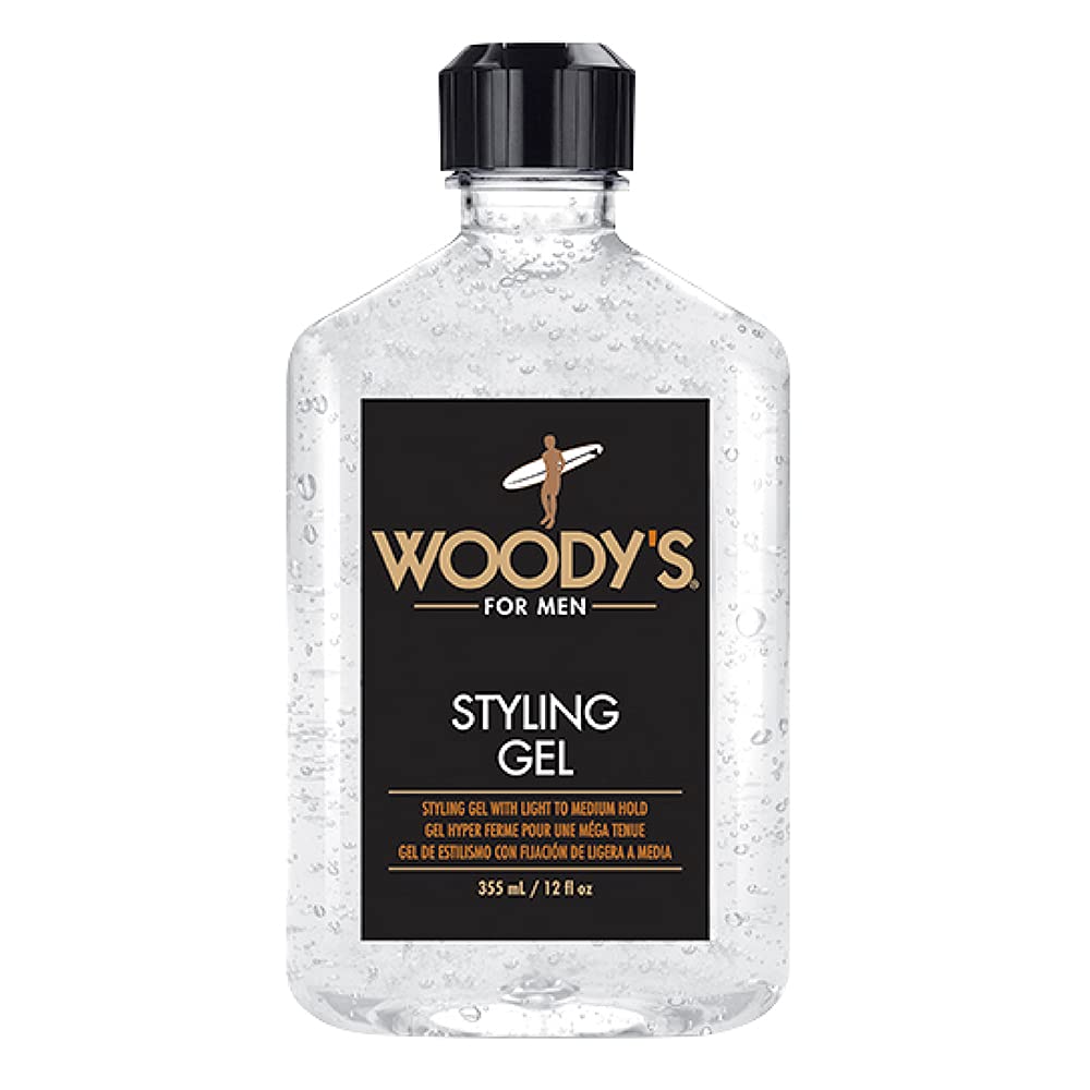Woody's Styling Gel bottle—alcohol-free formula for hydrated, non-crunch hold.