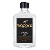 Woody's Styling Gel bottle—alcohol-free formula for hydrated, non-crunch hold.