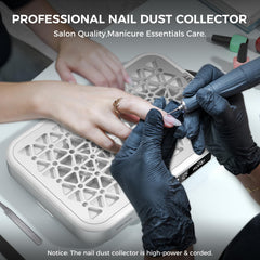 Woput Nail Dust Collector in use capturing dust during acrylic filing