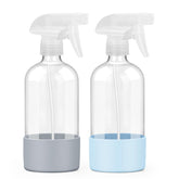 Worldgsb 2-pack glass spray bottles with blue-grey silicone sleeve protection for durable daily use.