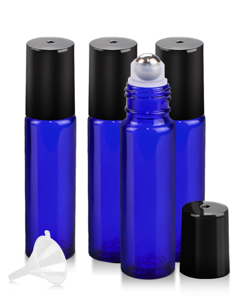Worldgsb 4-pack 10ml blue glass roller bottles for travel and DIY blends.