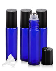 Worldgsb 4-pack 10ml blue glass roller bottles for travel and DIY blends.