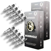 Wormhole Tattoo 50pc assorted cartridge pack for quick professional setup.