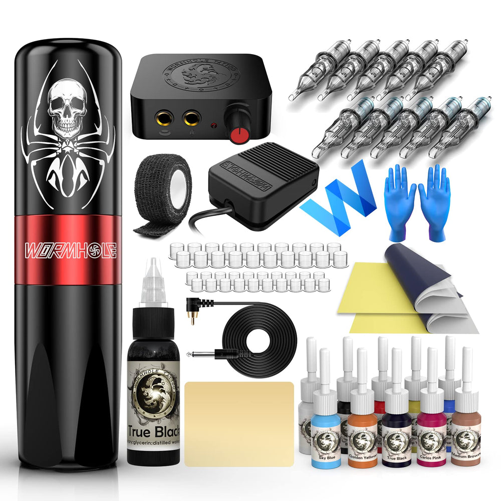 Wormhole Tattoo Kit gun assembled, comprehensive starter setup for beginners practicing outlines