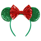 WOVOWOVO Christmas mouse ears headband with red bow and sequins for festive photo ops