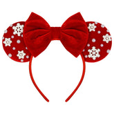 WOVOWOVO Christmas mouse ears headband with pearls and snowflakes for festive photos.