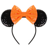 WOVOWOVO Halloween mouse ears headband with orange sequin bow, perfect for cosplay and photos