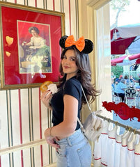 WOVOWOVO mouse ears headband on model demonstrates festive party styling and non-slip fit