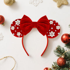 WOVOWOVO mouse ears headband with red velvet bow adds standout sparkle to outfits.